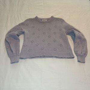 Madewell Purple Floral Pointelle Crew Neck Sweater 100% Cotton Womens Small